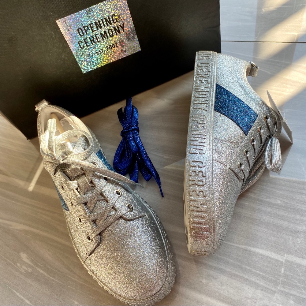 Opening Ceremony GLITTER LA CIENEGA LOW-TOP SNEAKER IN SILVER NIB $195